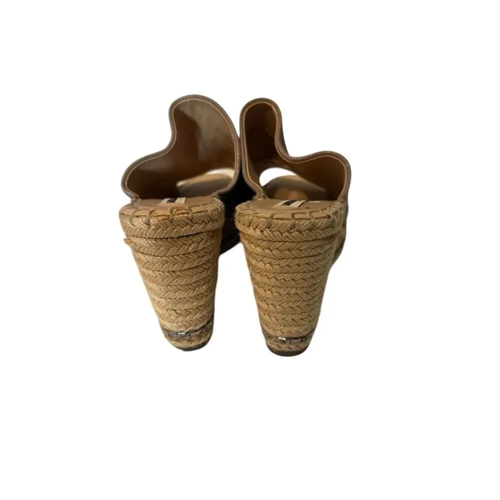 KARL LAGERFELD Women's Carina Slip on Espadrille Wedge Sandal Gold Sz M Designer
